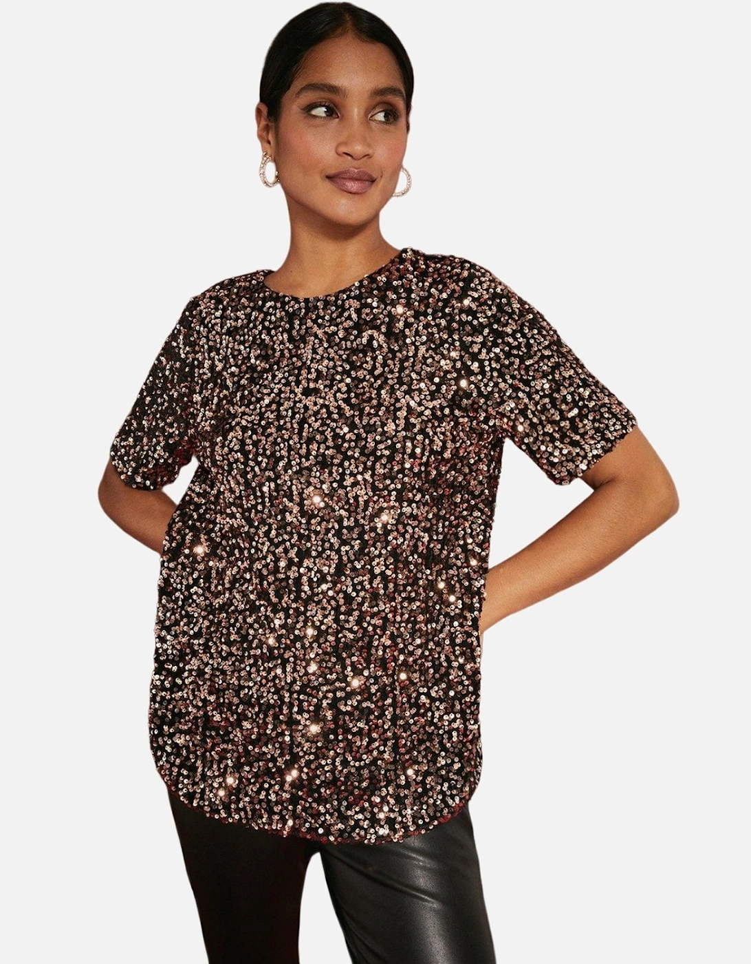 Womens/Ladies Sequin Short-Sleeved Top, 4 of 3
