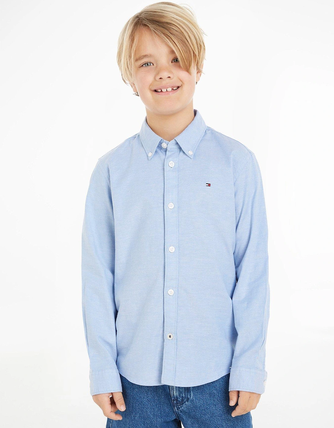 Boys Stretch Oxford Long Sleeve Shirt - Calm Blue, 2 of 1