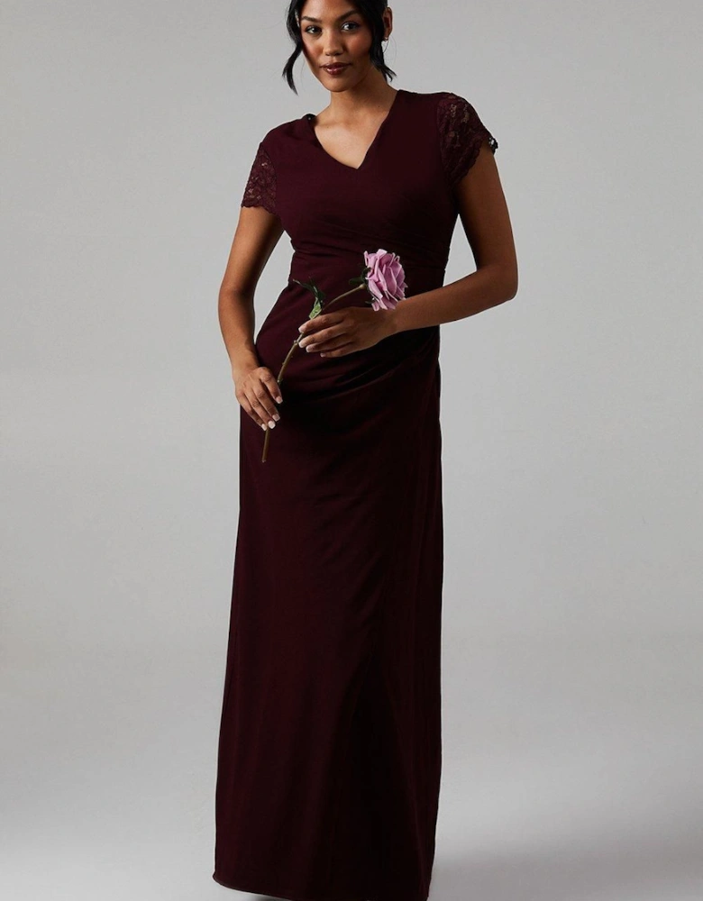 Lace Wrap Over Crepe Bridesmaid Maxi Dress