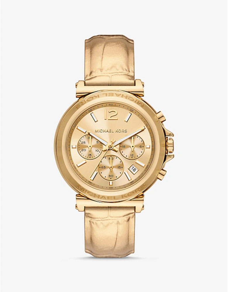 Oversized Maren Gold-Tone and Metallic Crocodile Embossed Leather Watch