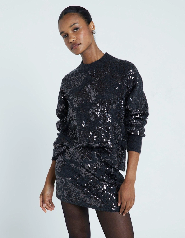 Oversized Embellished Jumper - Dark Grey