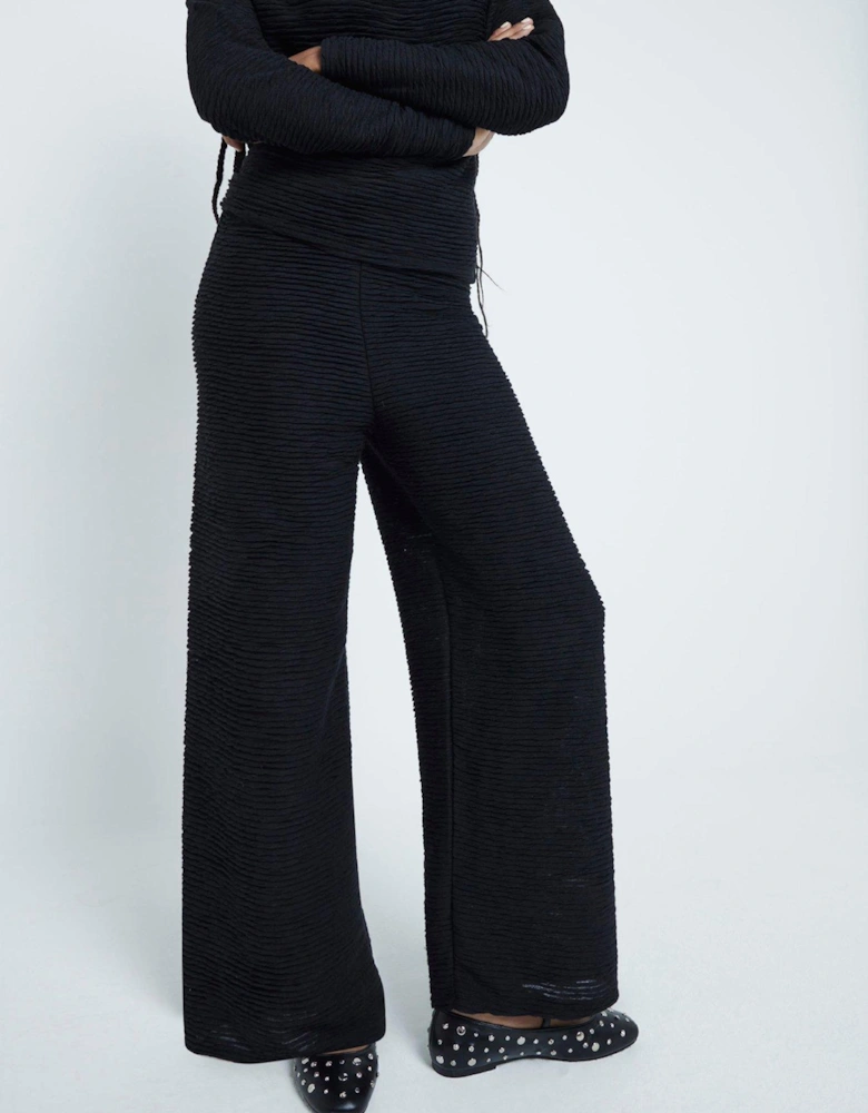 Textured Wide Leg Trouser - Black