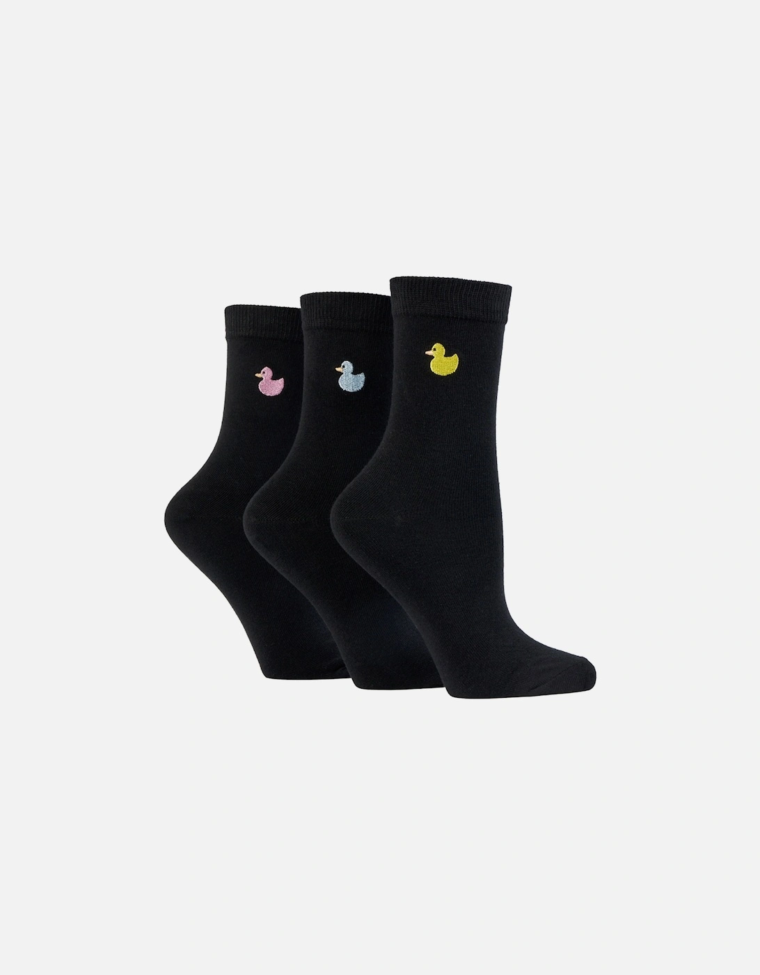 Wild Feet 3-Pack Embroidered Black with Yellow/Blue/Pink Rubber Duck