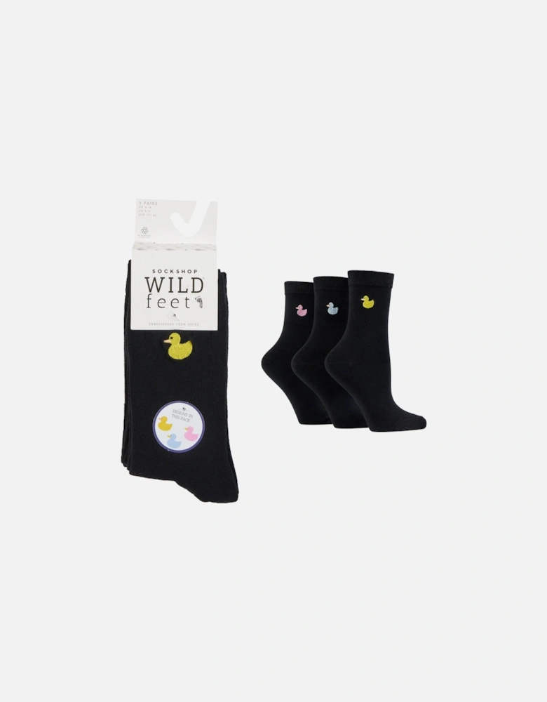 Wild Feet 3-Pack Embroidered Black with Yellow/Blue/Pink Rubber Duck