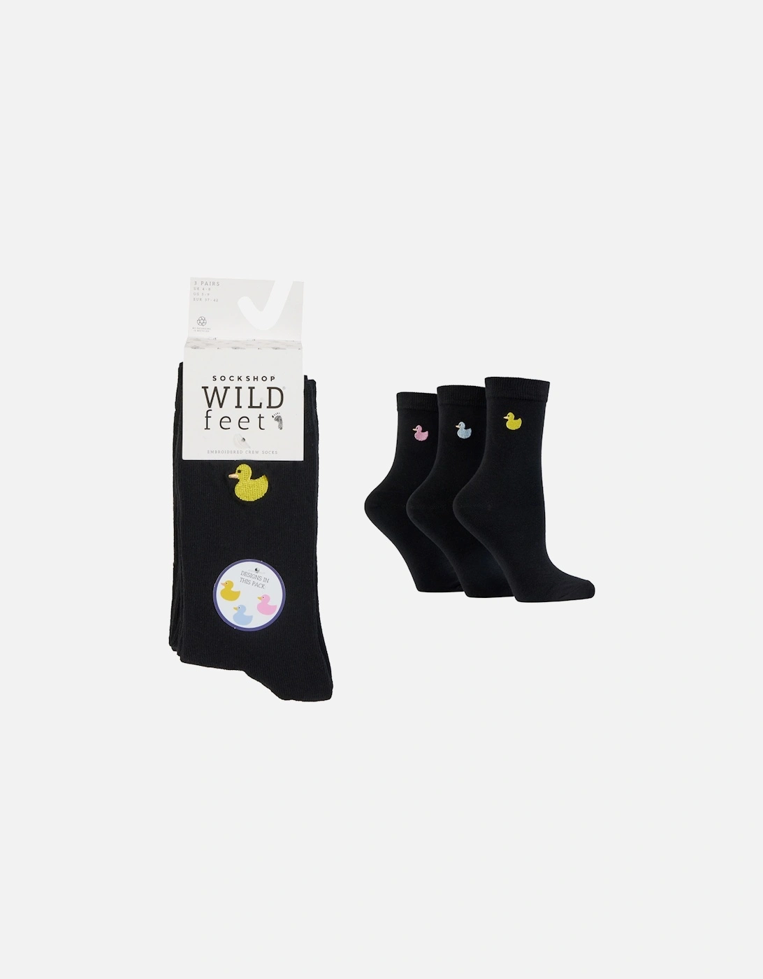 Wild Feet 3-Pack Embroidered Black with Yellow/Blue/Pink Rubber Duck, 3 of 2