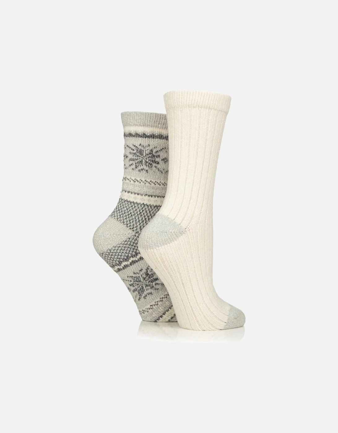 WildFeet Women's 2-Pack Leisure to Lounge Sock Grey with White/Charcoal Fairisle and White Plain