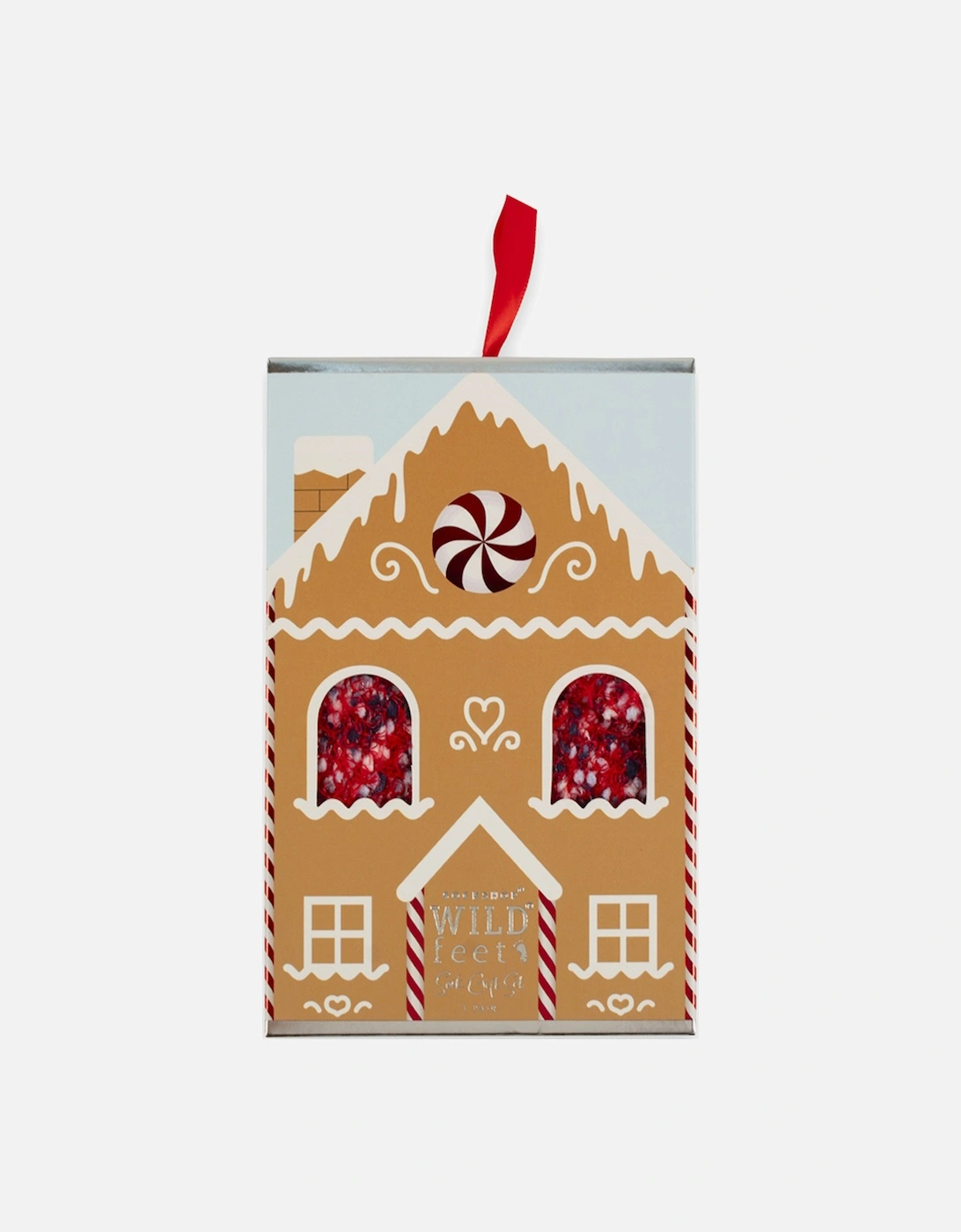 Wild Feet Popcorn Bed Sock Gingerbread House Box Red