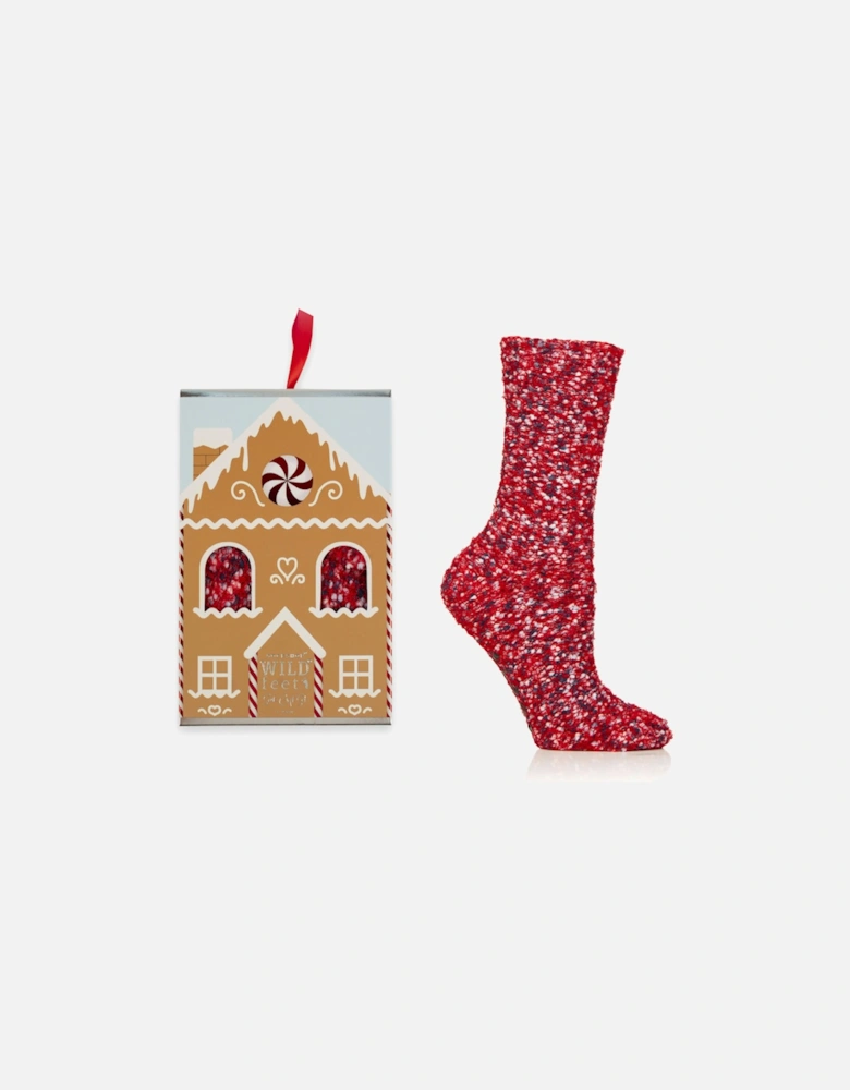 Wild Feet Popcorn Bed Sock Gingerbread House Box Red