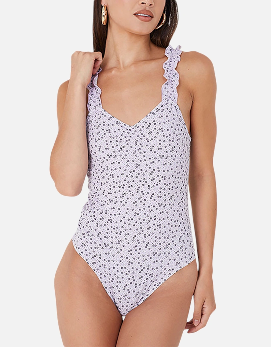 Brave Soul Women's BRAVE SOUL SYDNY Womens Bodysuit Lettuce Hem Strap Ladies Floral Sexy Body Top - Purple