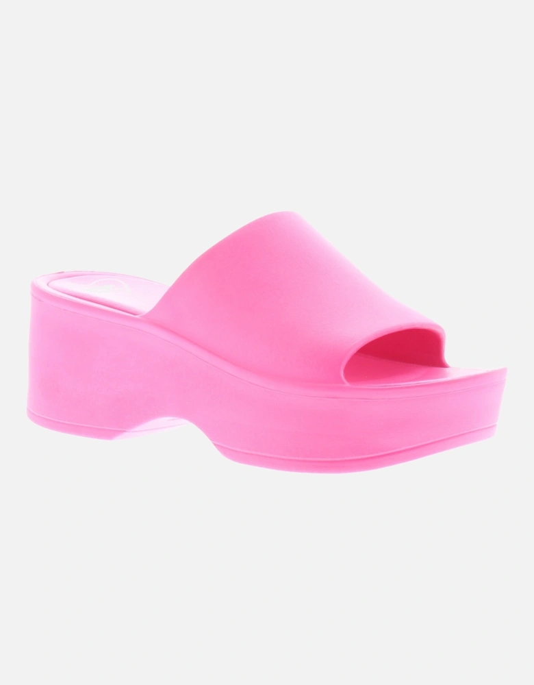 Womens Sandals Heeled Wedge Petal Slip On fuschia UK Size