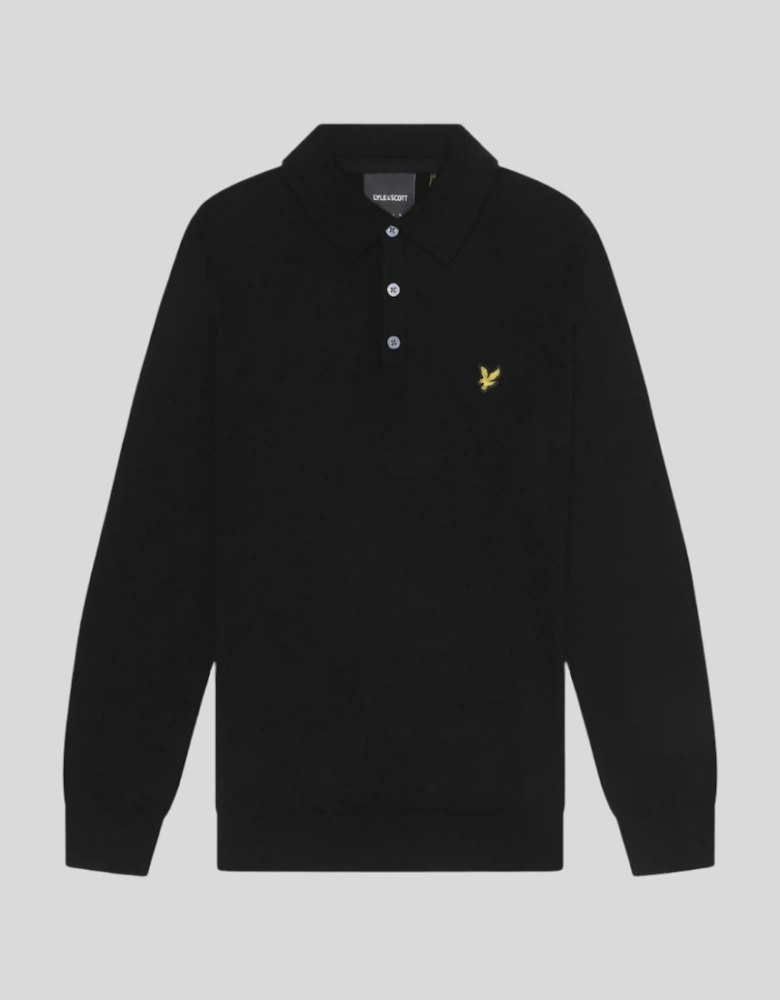 Cotton Merino Long Sleeve Knitted Polo Shirt