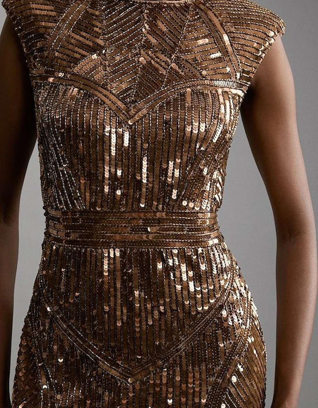 Embellished Sequin And Beaded Strong Shoulder Mini Dress