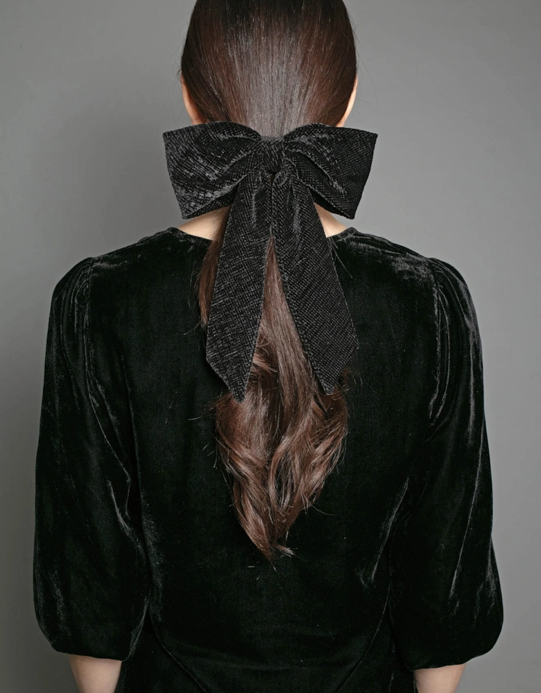 CRINKLE VELVET BOW BLACK