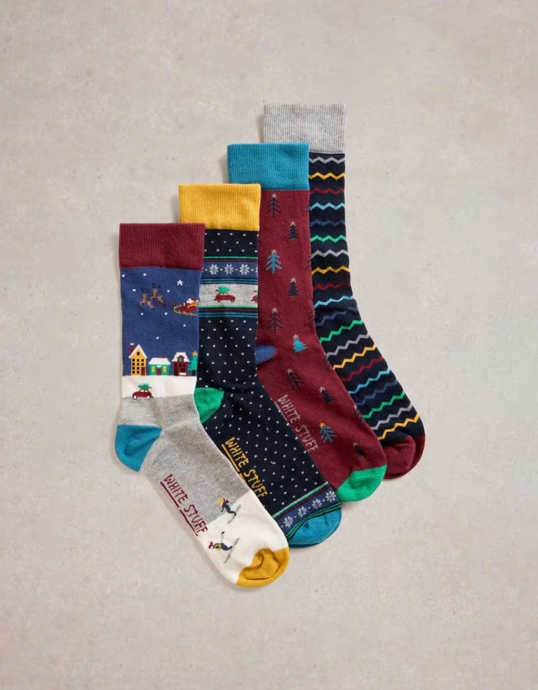 Men's Christmas Ankle Socks 4 Pack Navy Multi