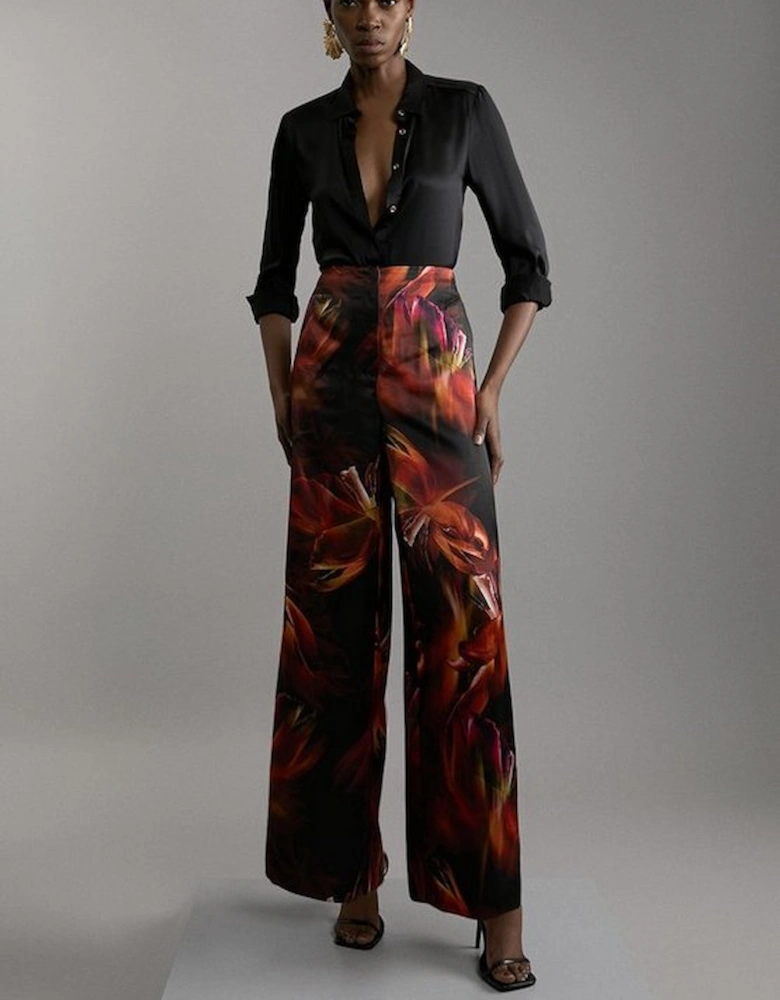 Floral Heavy Satin Panelled Woven Trouser