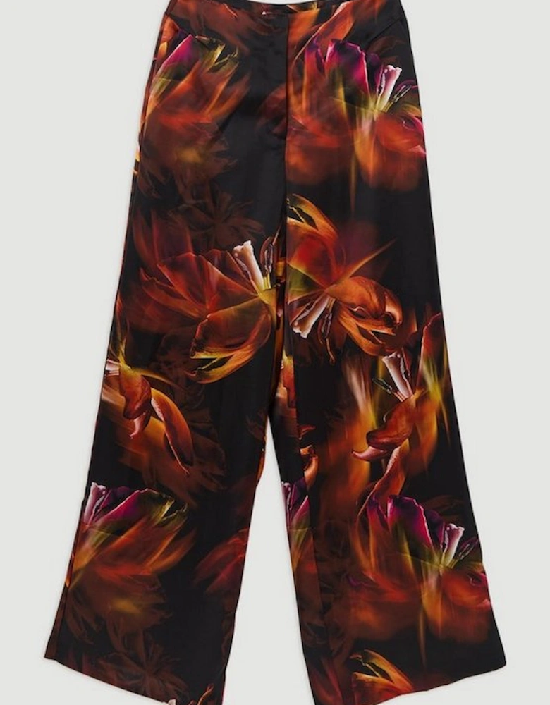 Floral Heavy Satin Panelled Woven Trouser