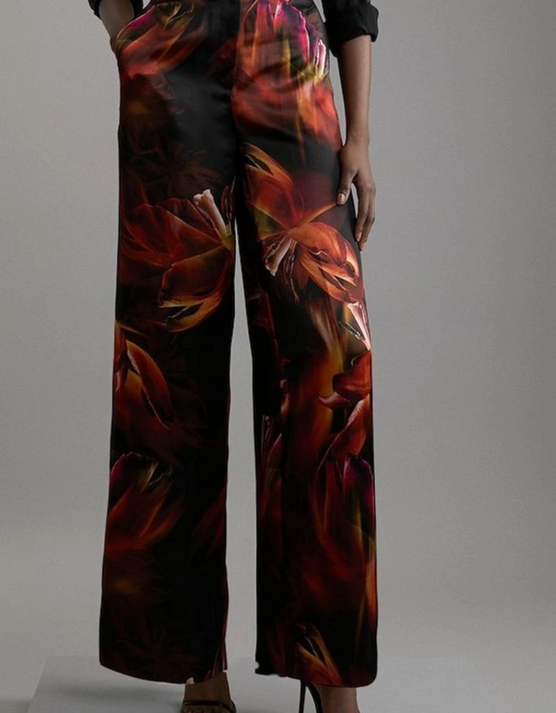 Floral Heavy Satin Panelled Woven Trouser