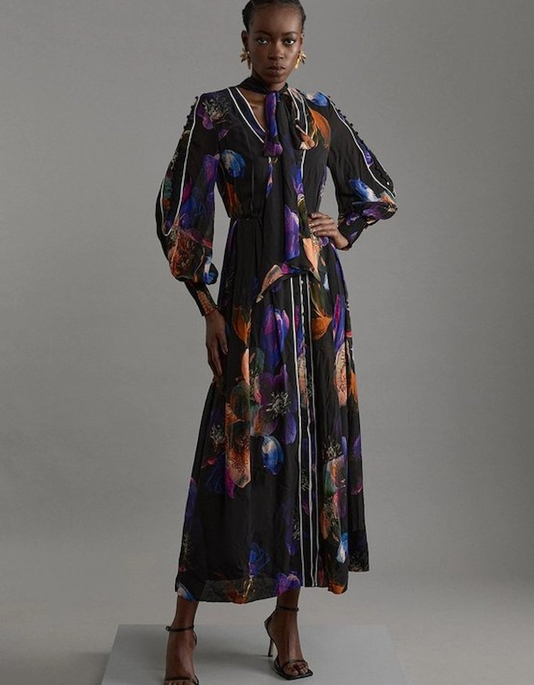 Printed Viscose Floral Border Print Maxi Dress, 5 of 4