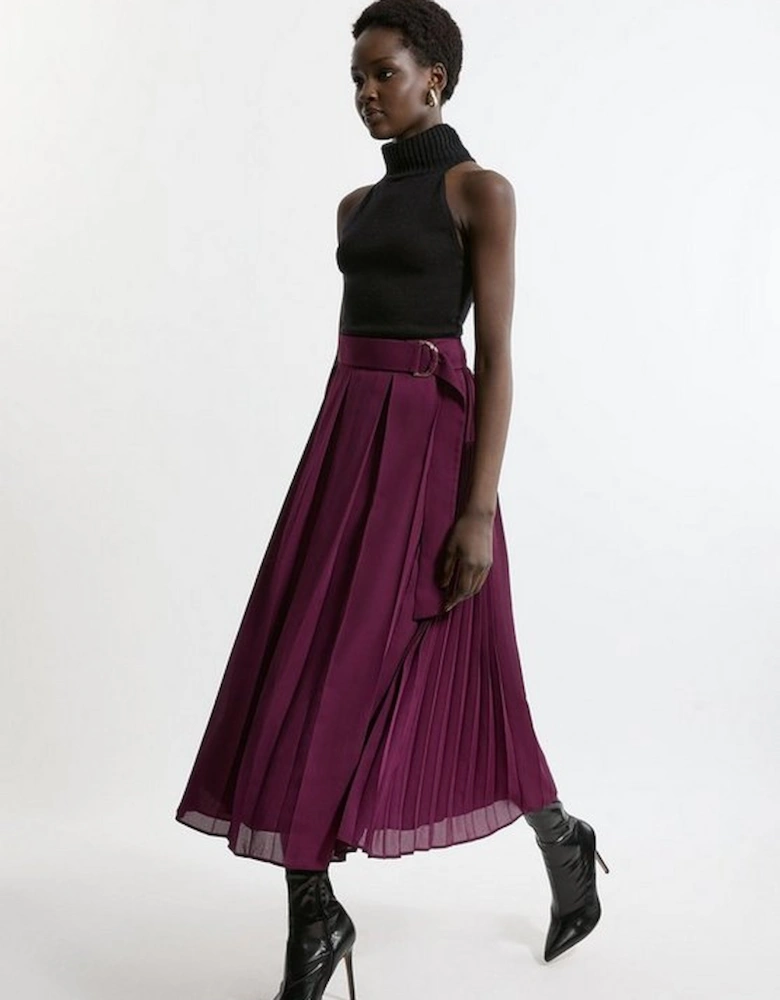 Georgette Pleated Woven Midi Skirt