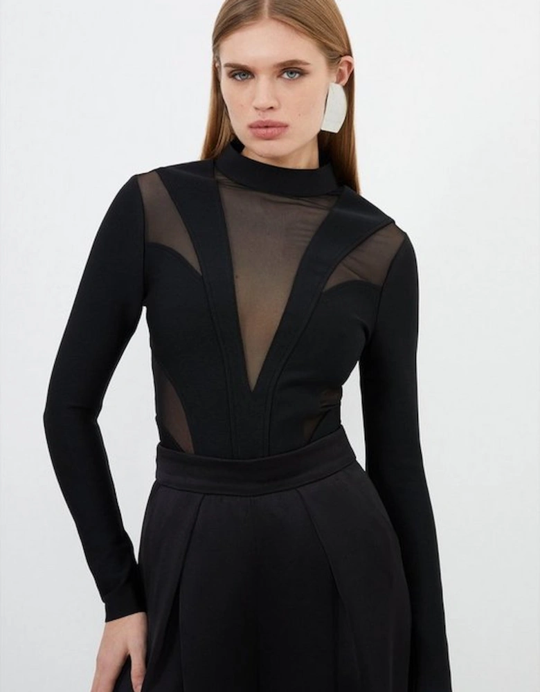 Figure Form Bandage Mesh Detail Knit Top