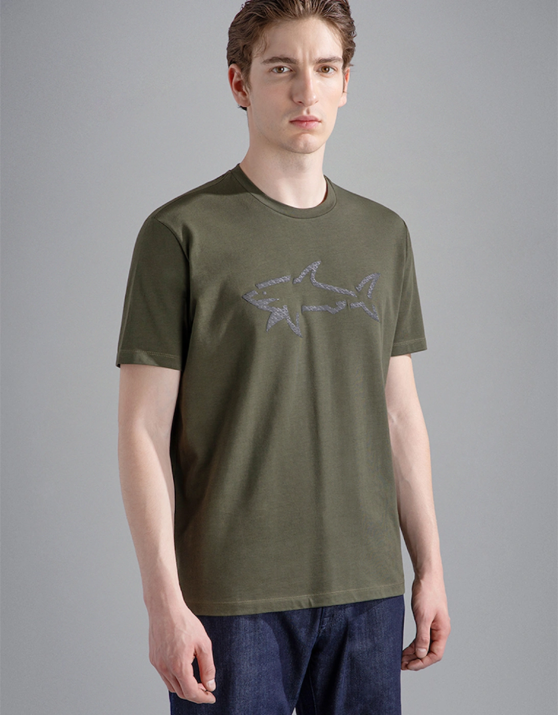 Paul & Shark Men's Tan Cotton Jersey T-Shirt With Printed Sharks - : 44 Xxl