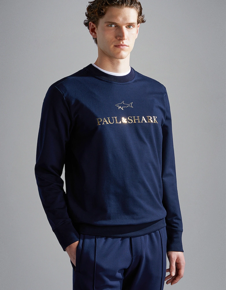 Men's Stretch Cotton Sweatshirt with Printed Logo