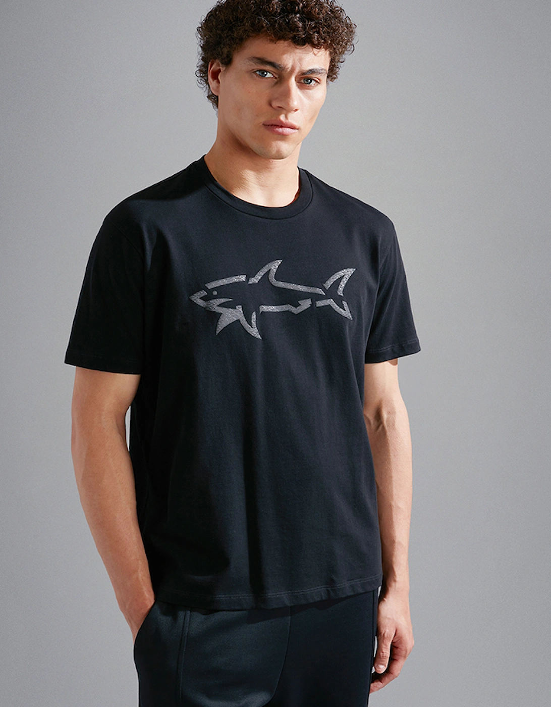 Men's Cotton Jersey T-Shirt with Printed Sharks