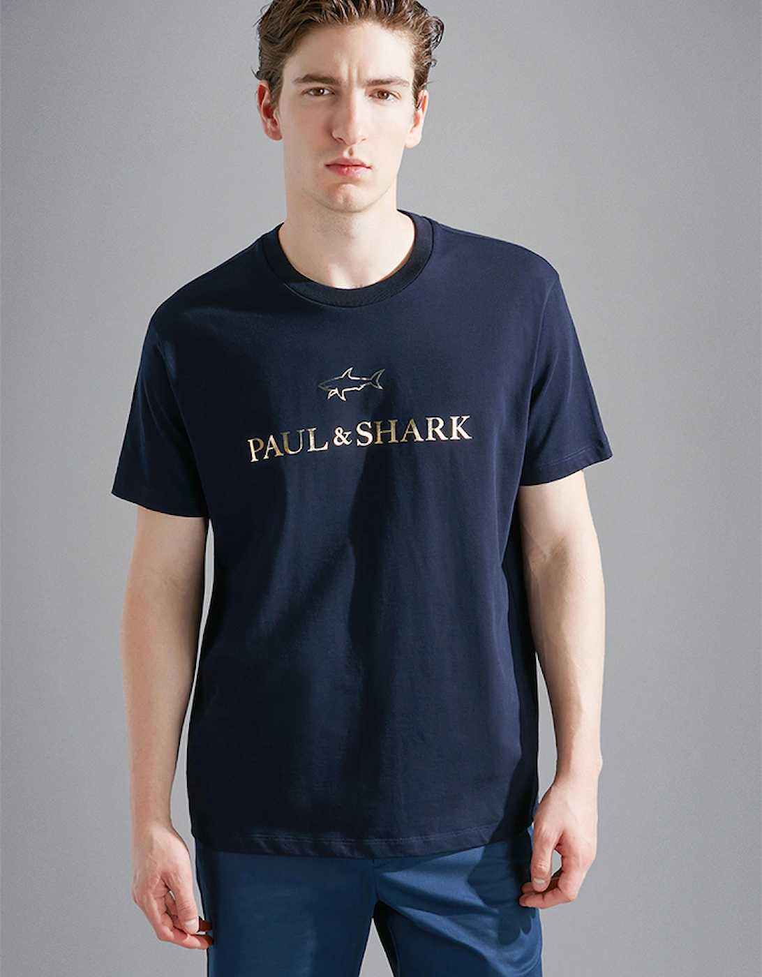 Paul & Shark Men's Navy Cotton Jersey T-Shirt With Printed Logo - Size 44