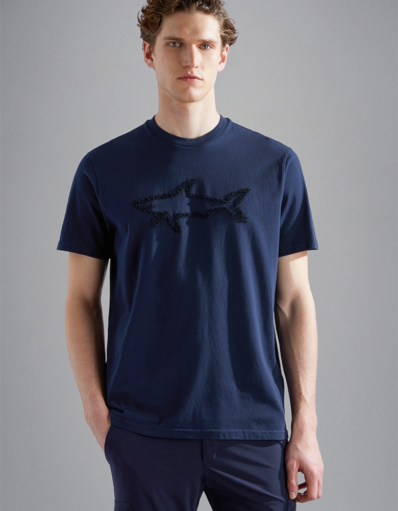 Men's Cotton T-Shirt with Embroidered Shark