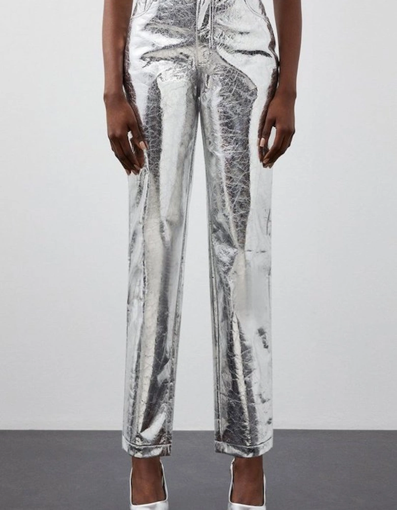 Tall Metallic Faux Leather Straight Trousers