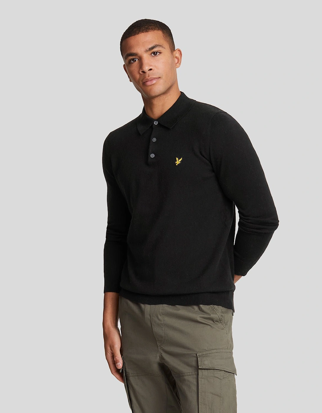 Lyle And Scott Men's Merino Blend Long Sleeve Polo Shirt - Black - Size: M