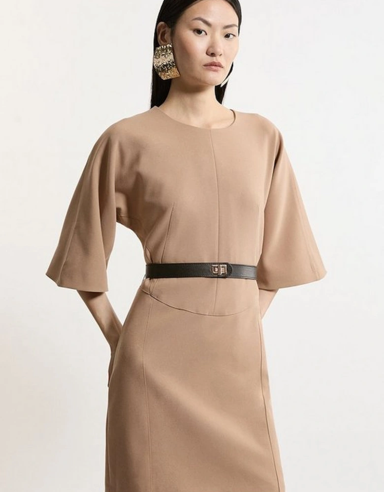 Compact Stretch Tailored Belted Dress