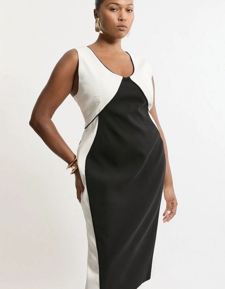 Plus Size Soft Tailored Colourblock Tailored Sleeveless Midi Dress