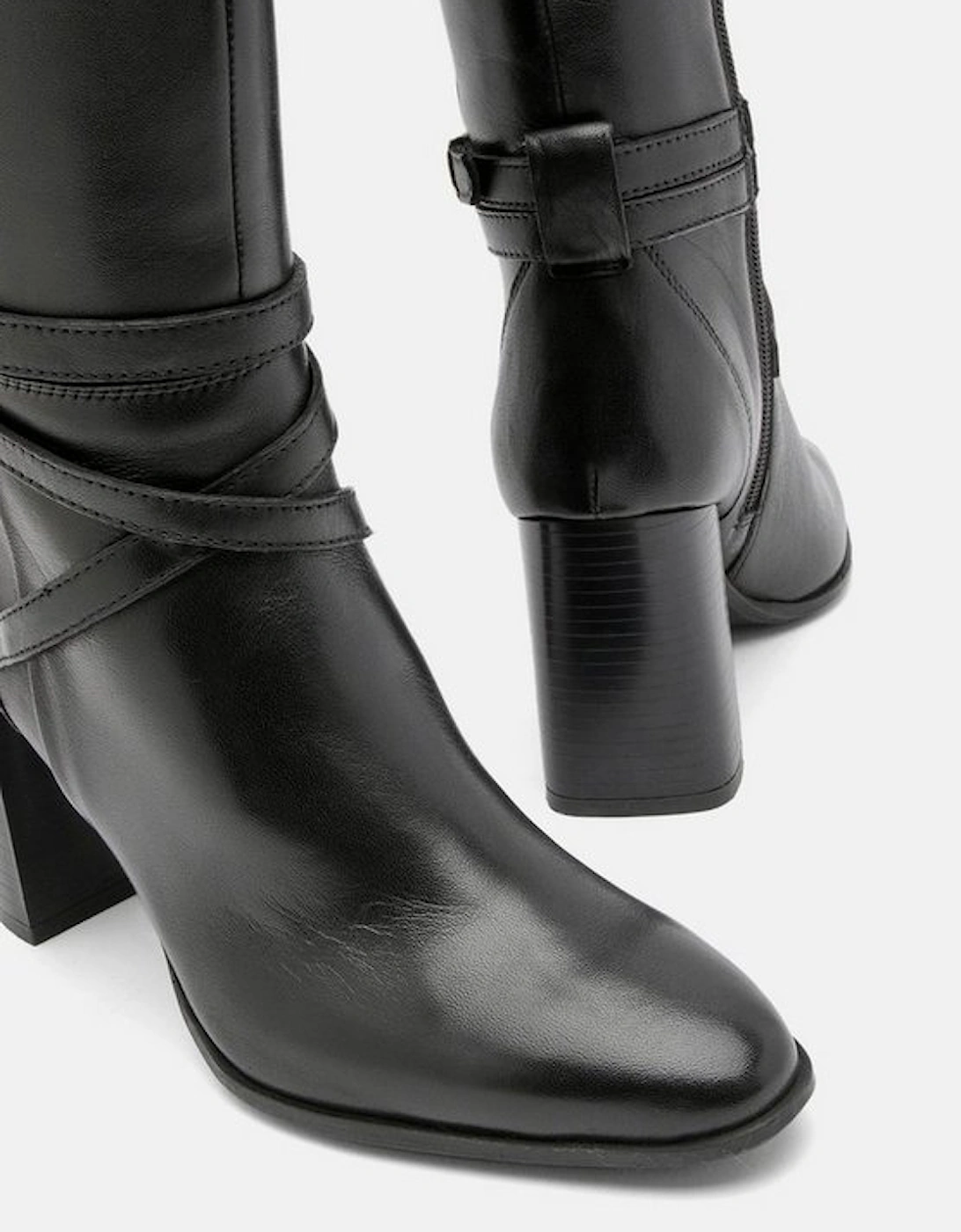 Leather Heeled Buckle Detail Knee High