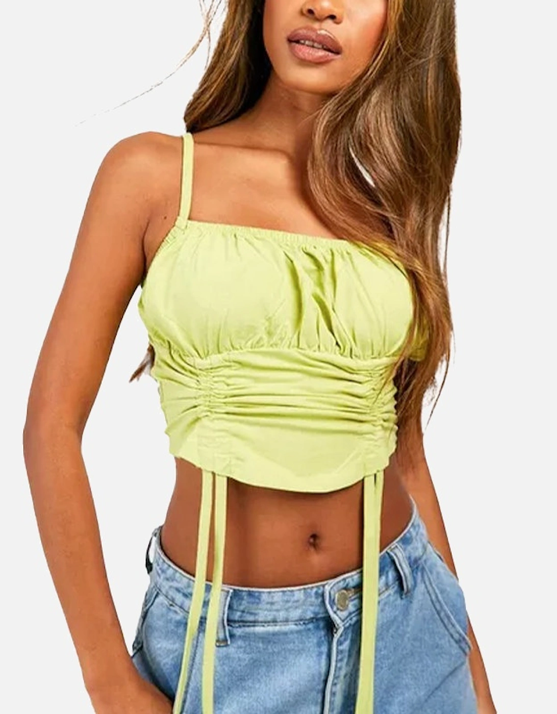 Brave Soul Women's Womens Ruched Cami Vest Stretchy Crop Top Summer Beach Cropped Tops Strappy Vest - Green - Size: 10/8