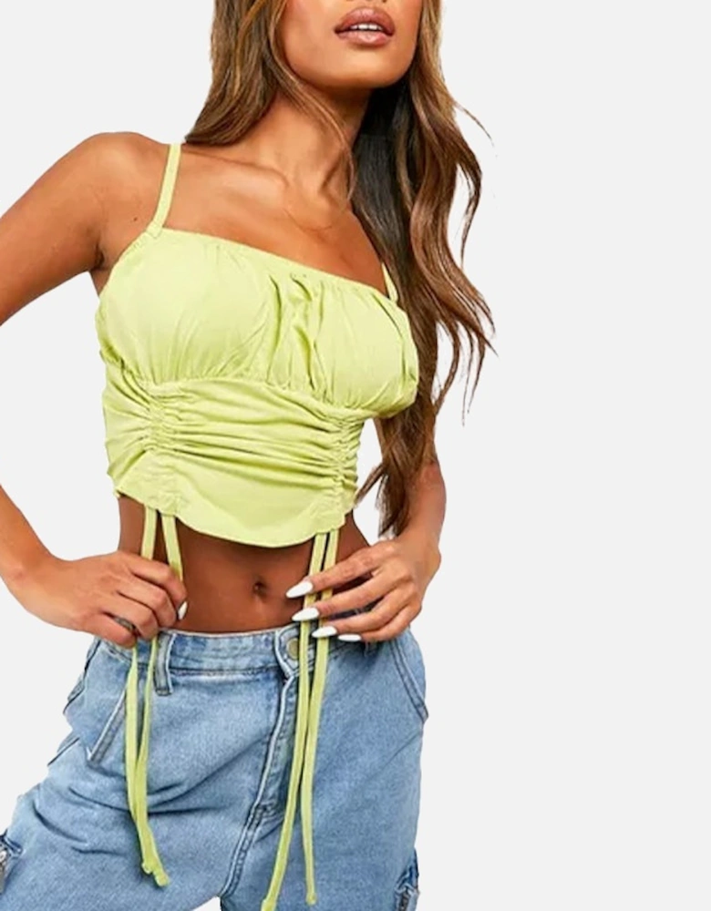 Womens Ruched Cami Vest Stretchy Crop Top Summer Beach Cropped Tops Strappy Vest