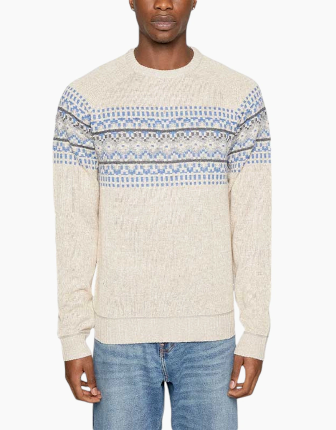 Men's BRAVE SOUL Mens Pullover Jumper Funnel Neck Knitted Top Warm Christmas Sweaters - Cream/Brown - Size: 38