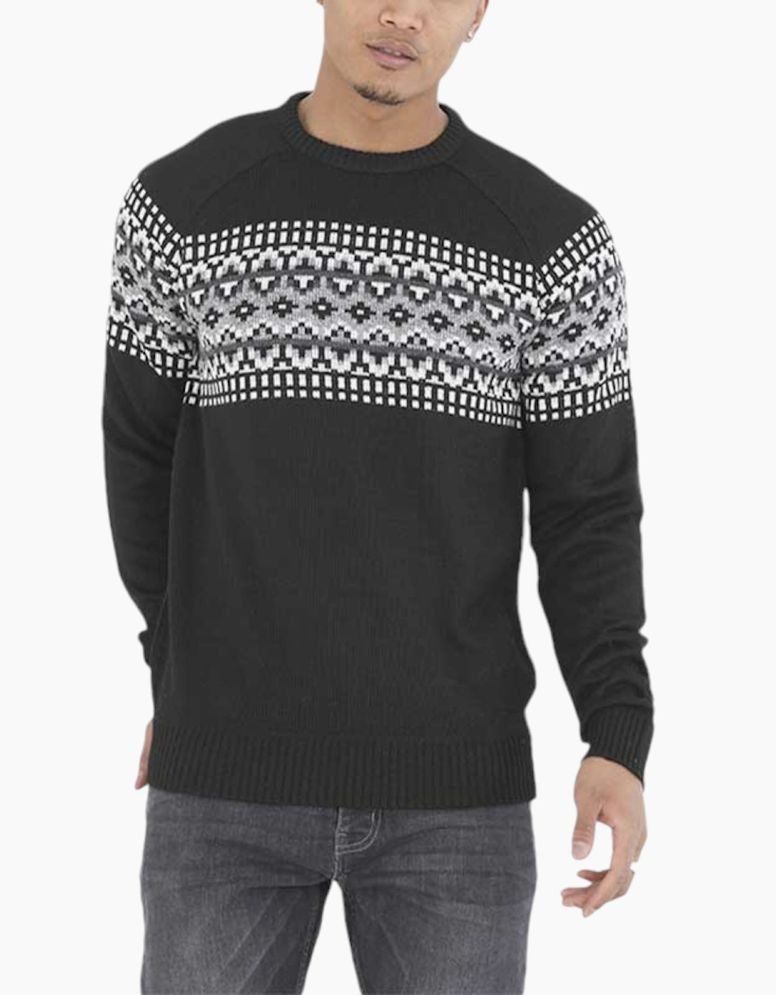 Men's BRAVE SOUL Mens Pullover Jumper Funnel Neck Knitted Top Warm Christmas Sweaters - Black - Size: 38