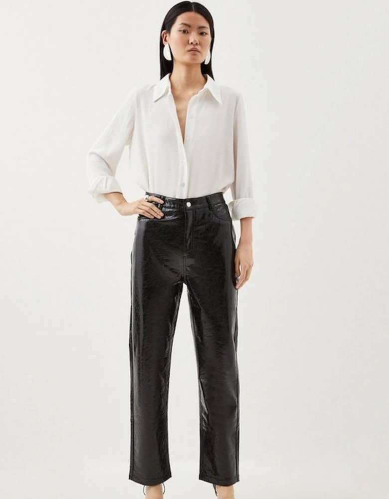 Metallic Faux Leather Tailored Straight Leg Trouser