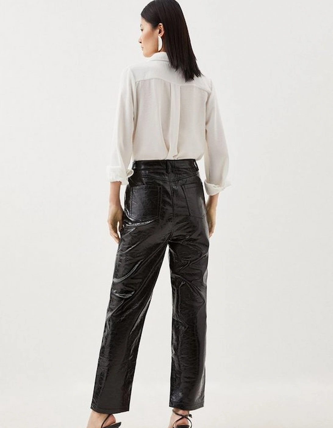 Metallic Faux Leather Tailored Straight Leg Trouser