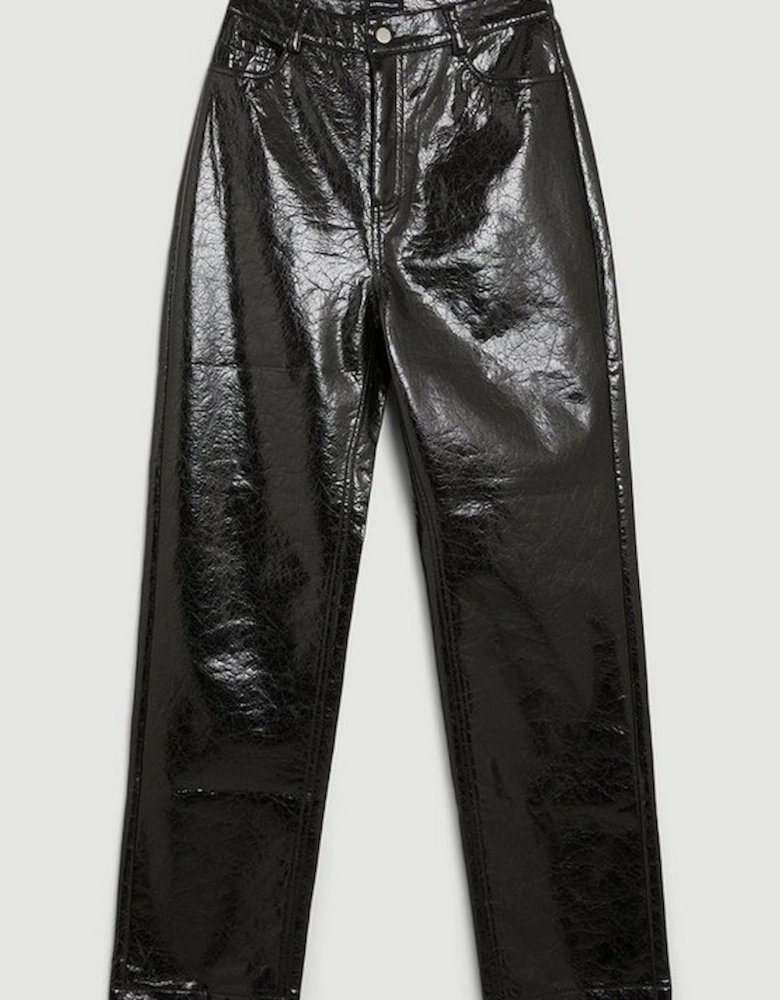 Metallic Faux Leather Tailored Straight Leg Trouser