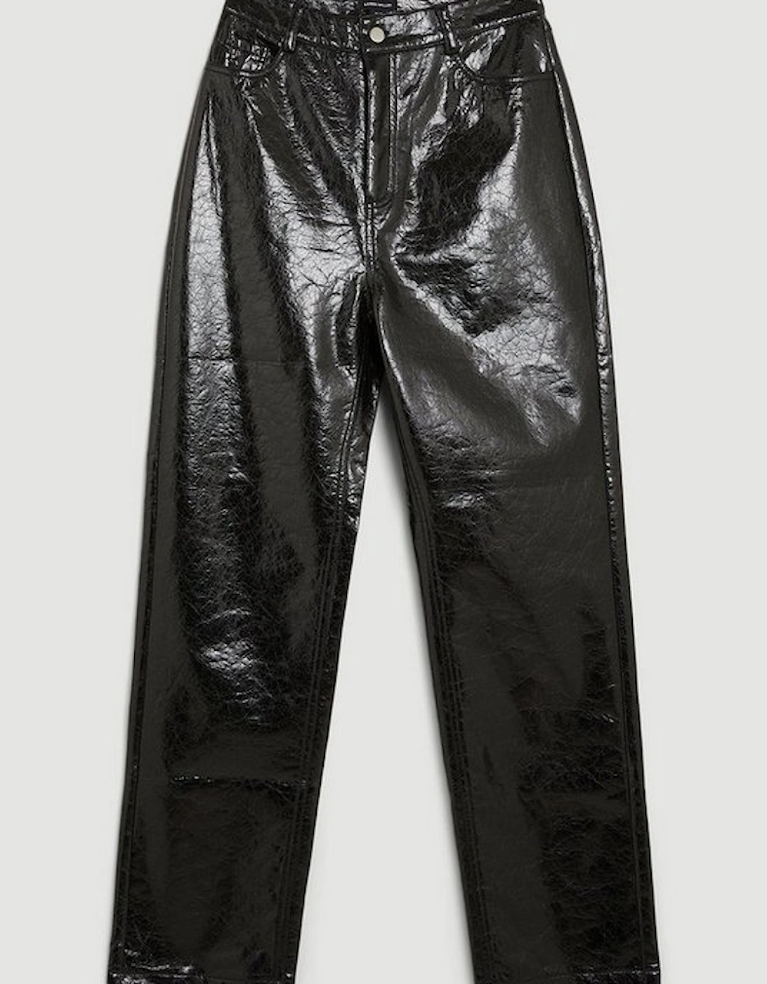 Metallic Faux Leather Tailored Straight Leg Trouser