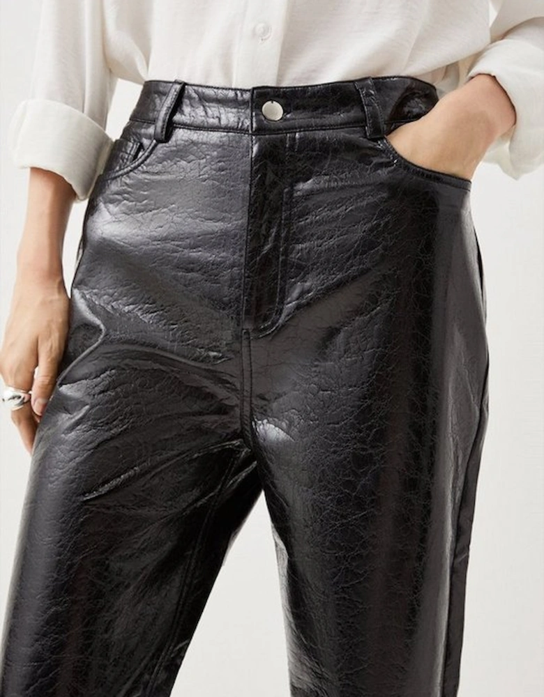 Metallic Faux Leather Tailored Straight Leg Trouser