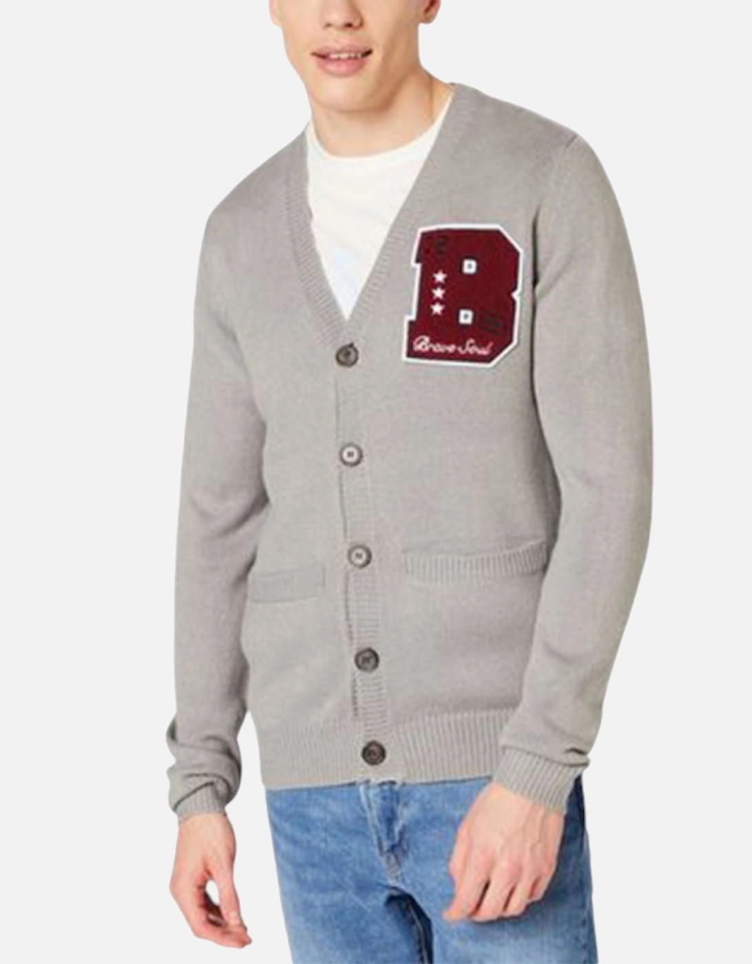 Men's BRAVE SOUL Mens Cardigan Long Sleeve Open Front Regular Knitted Warm Button Top - Silver/Multi - Size: XL