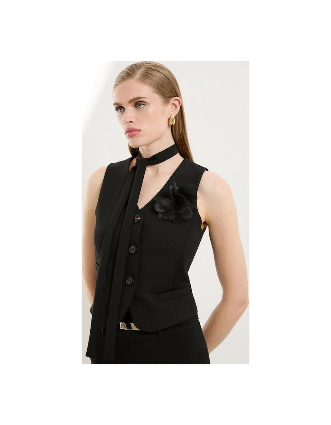 The Founder Compact Stretch Neck Tie Detailed Rosette Waistcoat