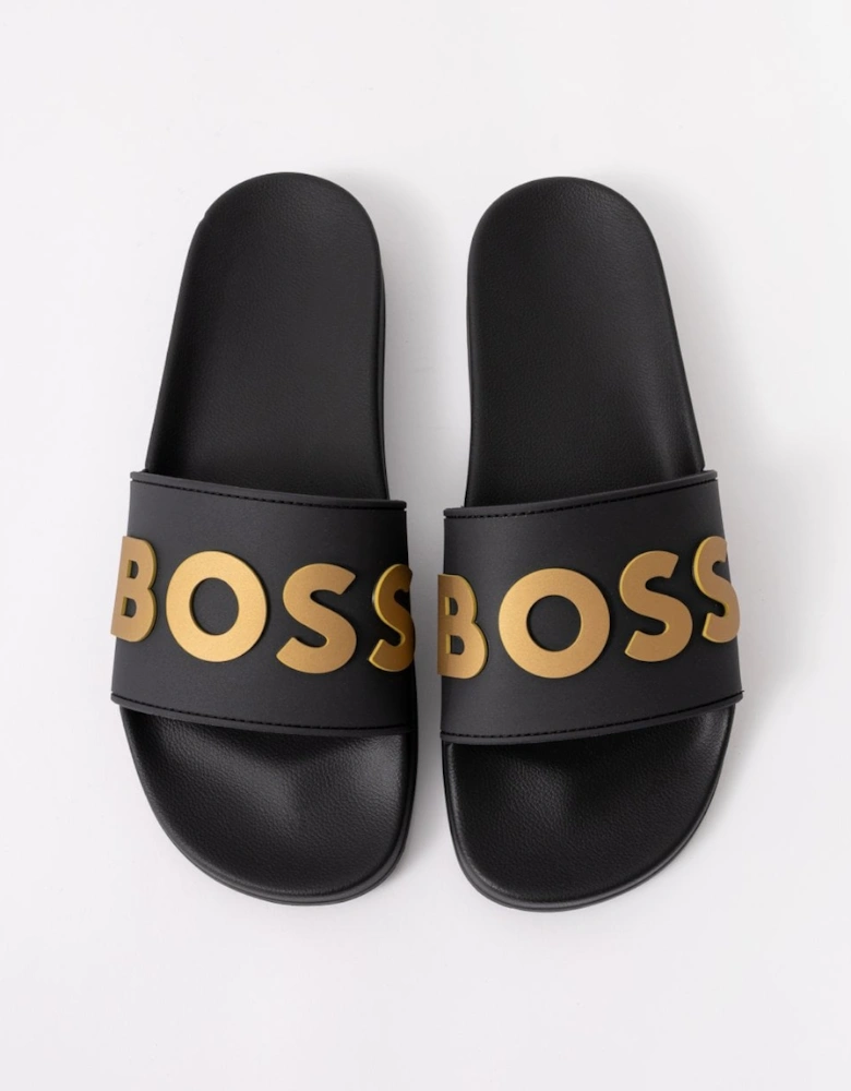 BOSS Orange Kirk Mens Italian-Made Slides with Raised Logo