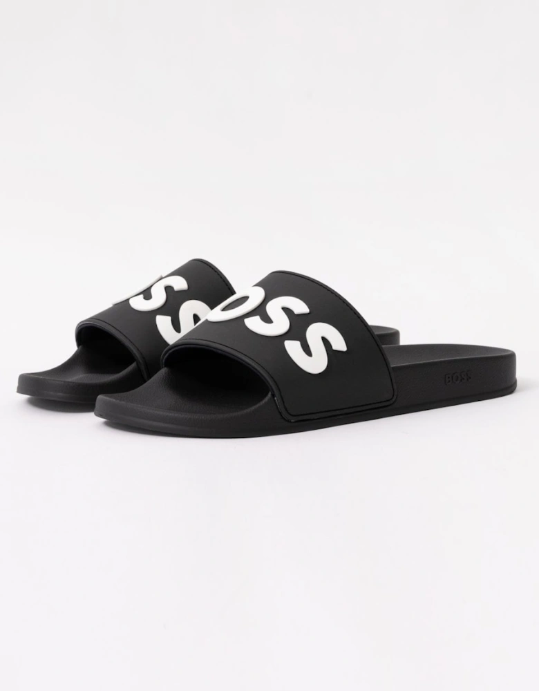 BOSS Orange Kirk Mens Italian-Made Slides with Raised Logo