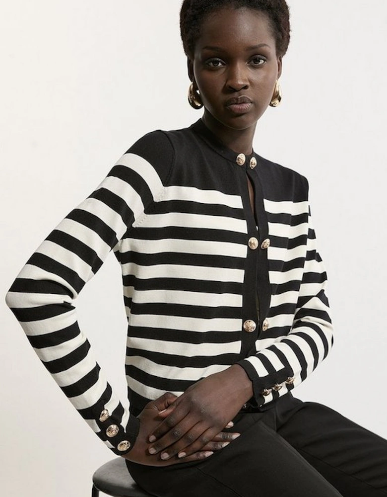 Military Stripe Rib Knit Cardigan