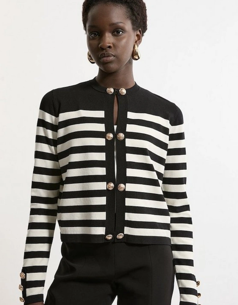 Military Stripe Rib Knit Cardigan