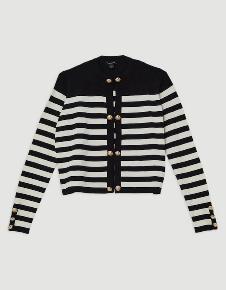 Military Stripe Rib Knit Cardigan